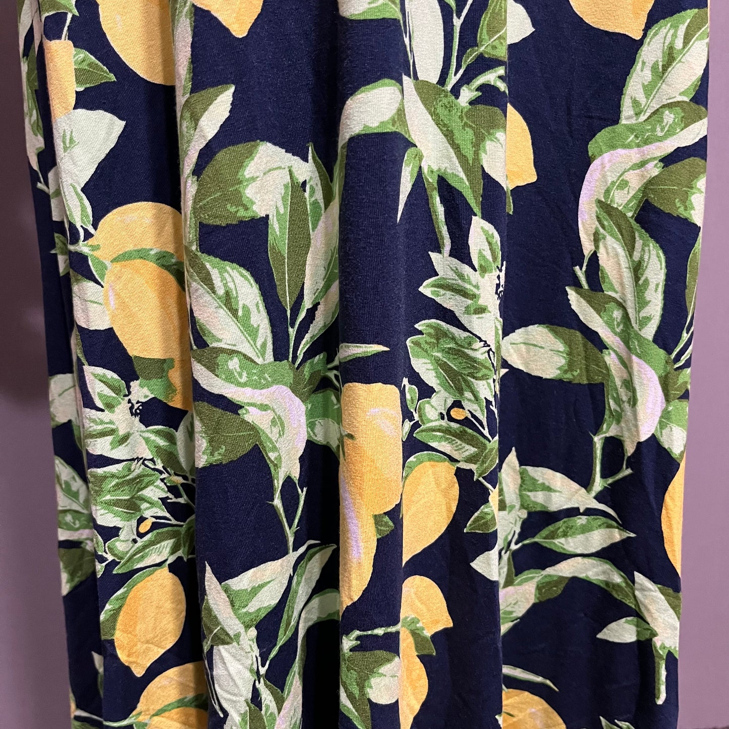 Loft Navy Lemon Print Maxi Dress Sz-Medium