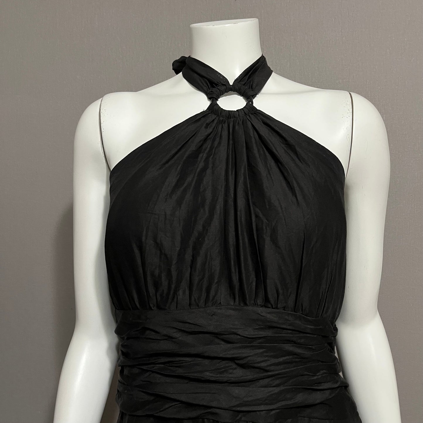 White House Black Market Black Cotton Halter Flowy Dress Sz-12 #37