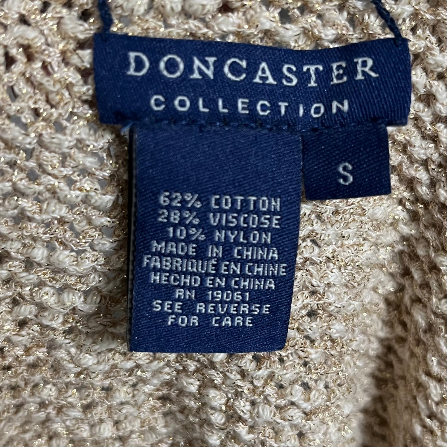 Doncaster Cotton Blend Gold Sparkly V-Neck Sweater Sz-Small