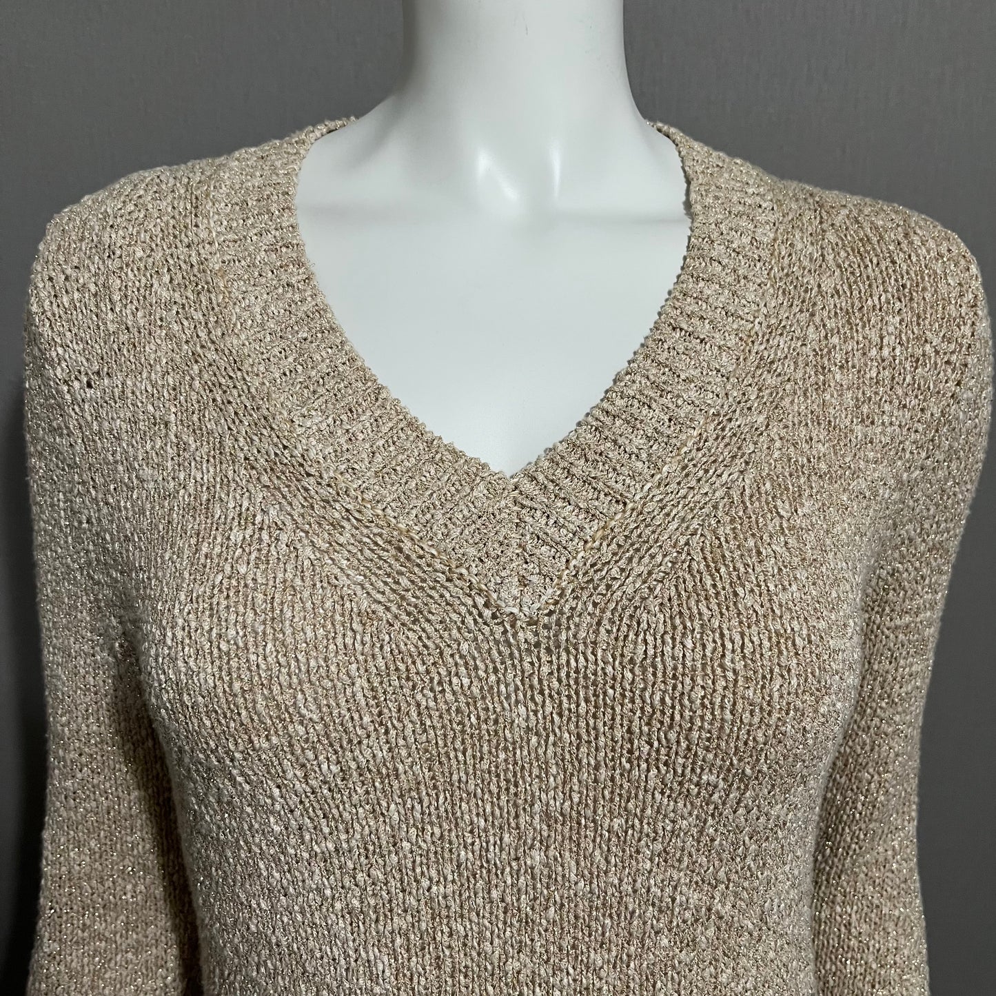 Doncaster Cotton Blend Gold Sparkly V-Neck Sweater Sz-Small