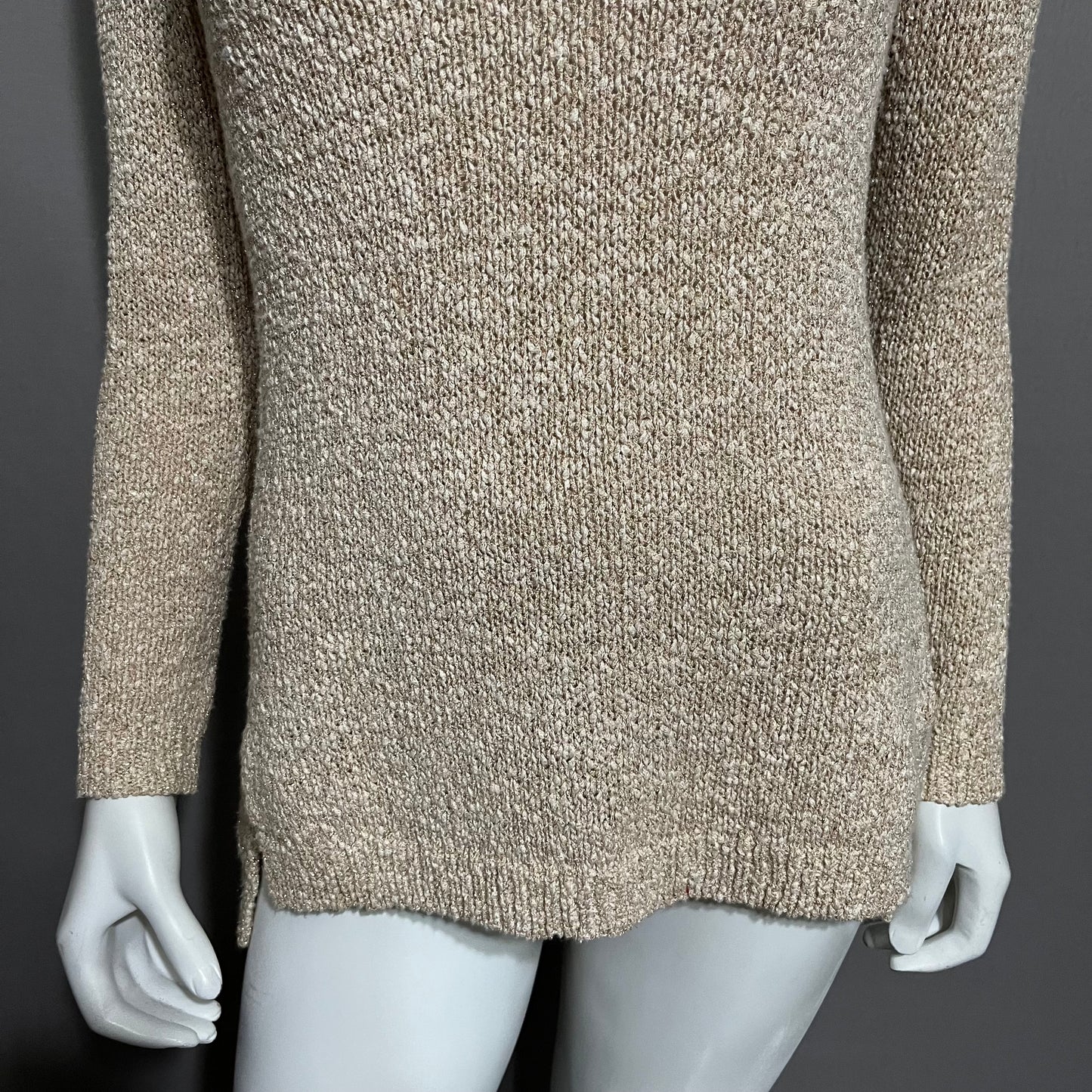 Doncaster Cotton Blend Gold Sparkly V-Neck Sweater Sz-Small