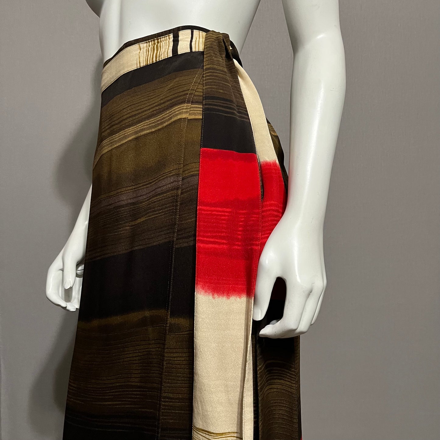 Doncaster 100% Silk Brown Red Tan Striped Colorblock Skirt Sz-4