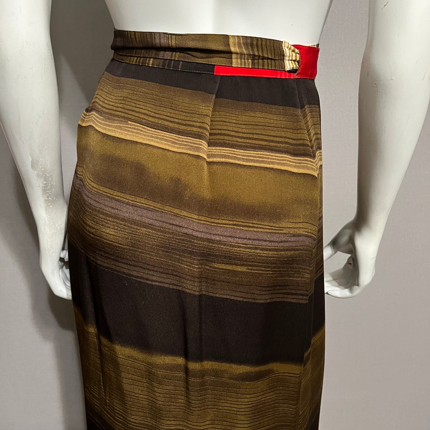 Doncaster 100% Silk Brown Red Tan Striped Colorblock Skirt Sz-4