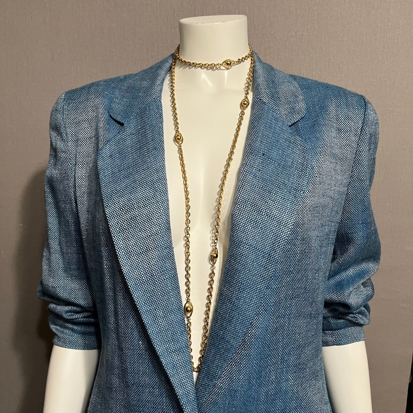 Lands End Blue Linen | Rayon One Button Blazer Sz-8 Tall