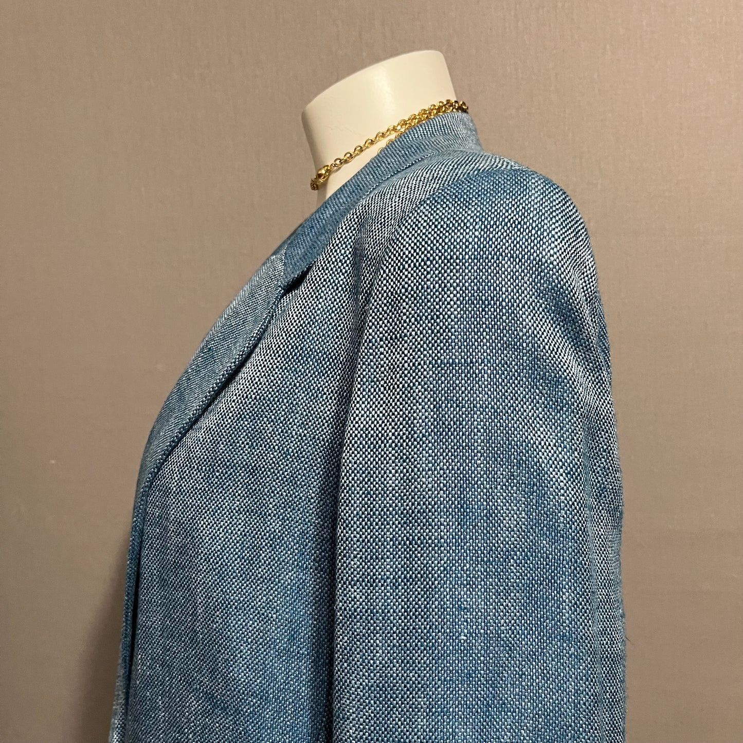 Lands End Blue Linen | Rayon One Button Blazer Sz-8 Tall