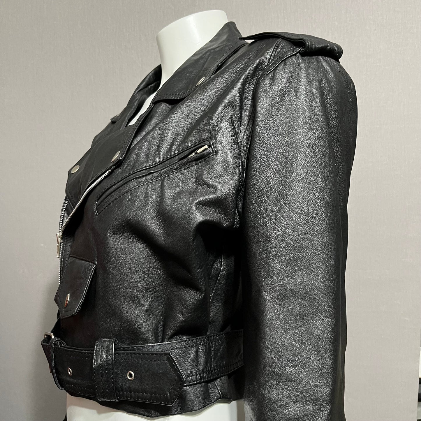 Wilson’s Black Leather Motorcycle Cropped Jacket Sz-Small