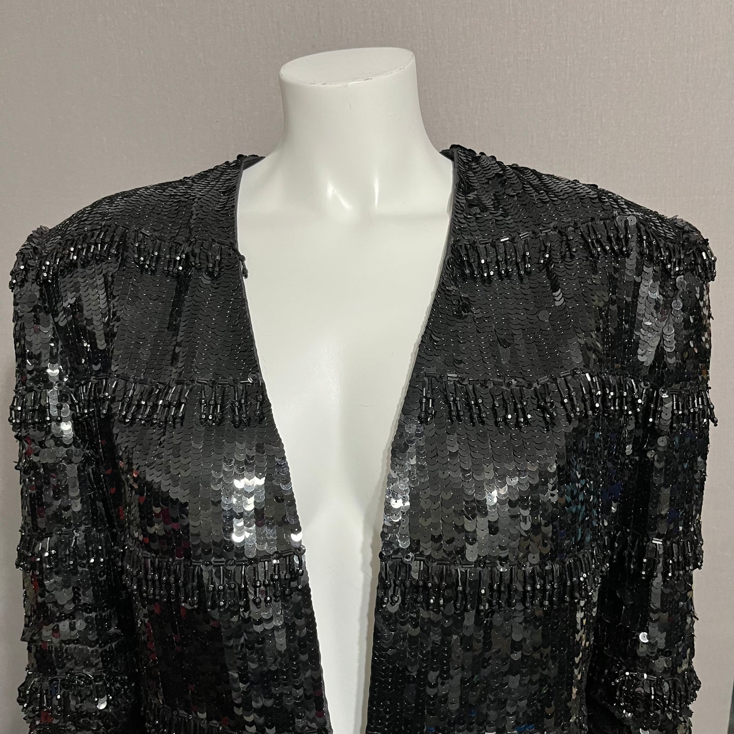 Nolan Miller Black Sequin Hanging Beaded Blazer Sz-16