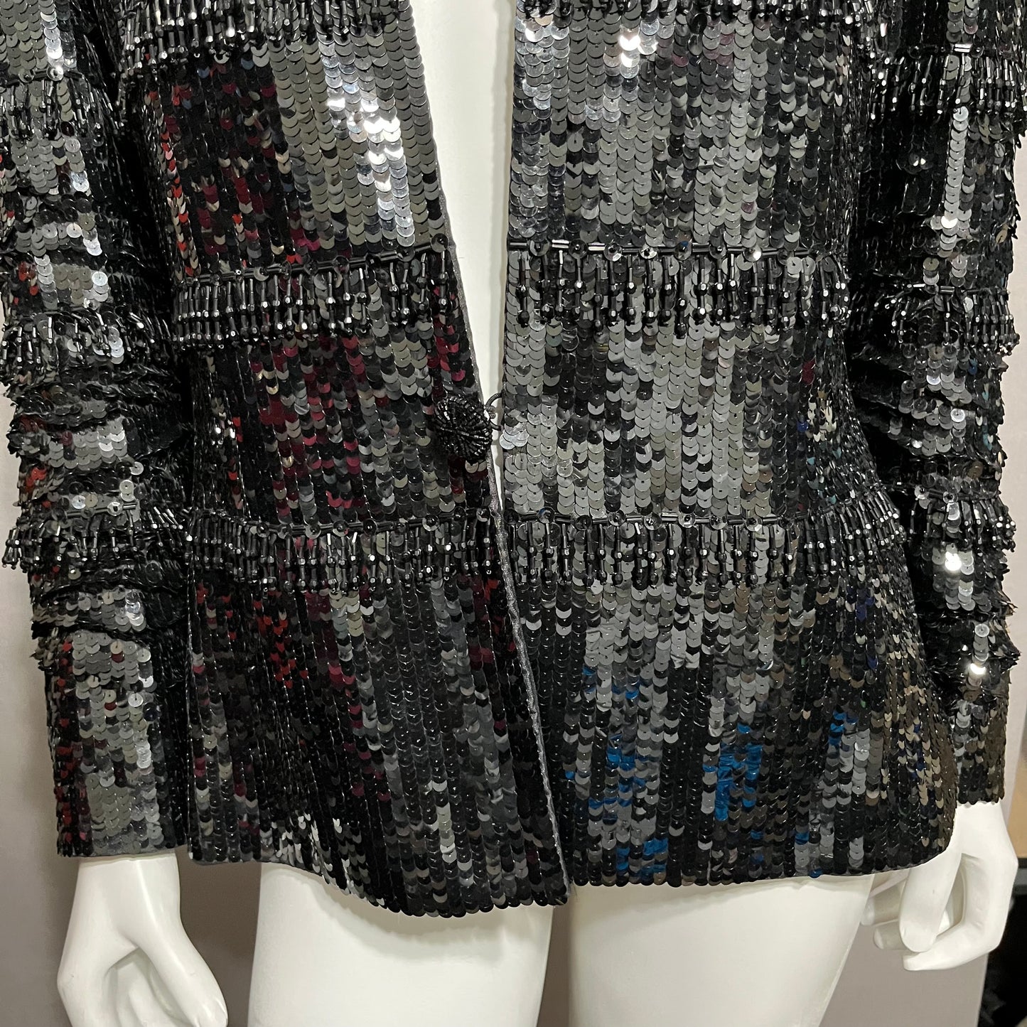 Nolan Miller Black Sequin Hanging Beaded Blazer Sz-16