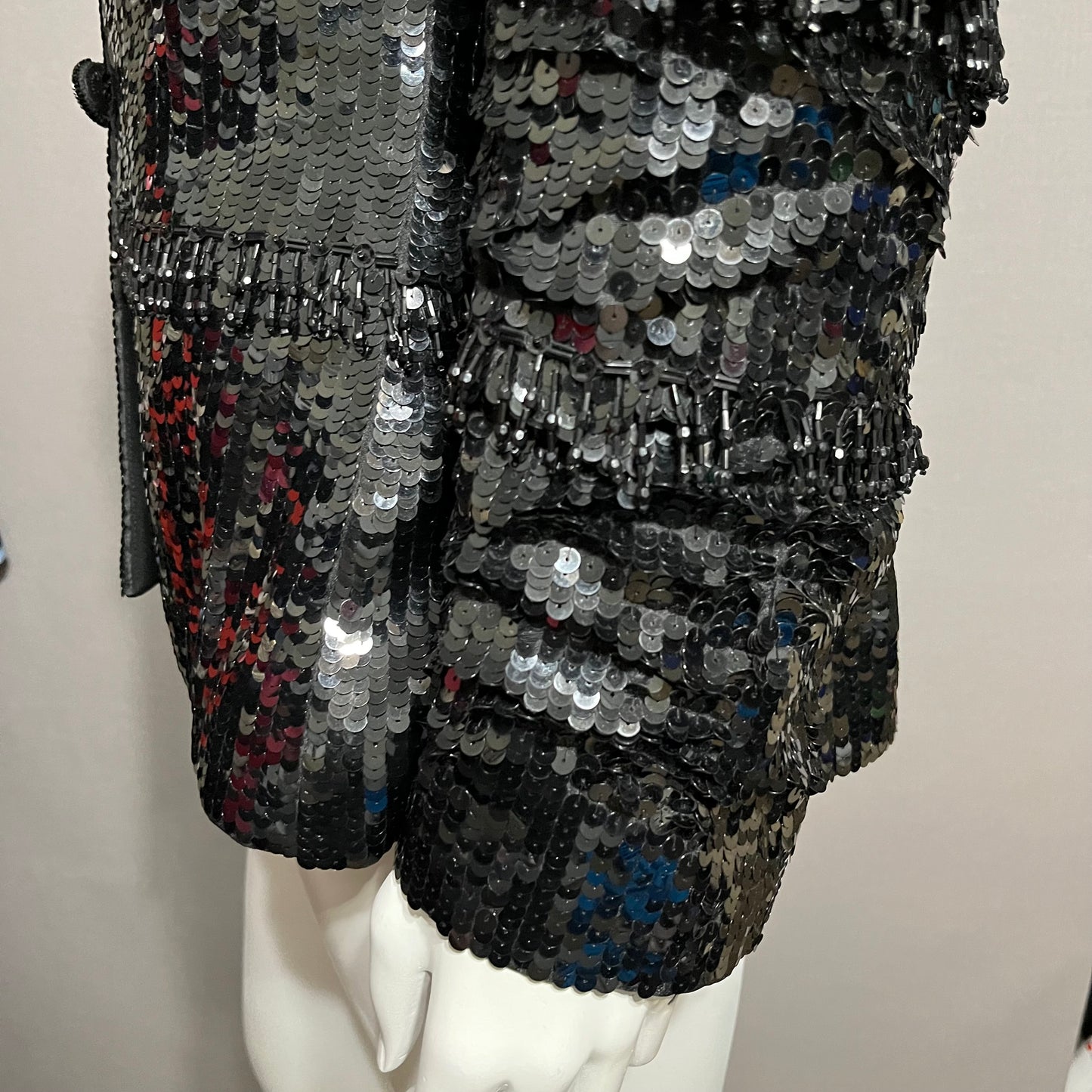 Nolan Miller Black Sequin Hanging Beaded Blazer Sz-16