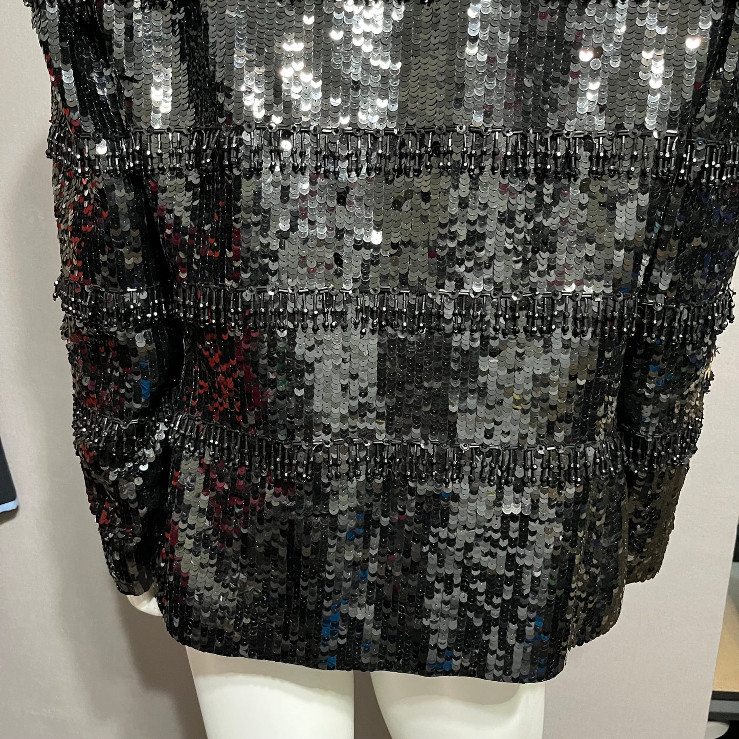 Nolan Miller Black Sequin Hanging Beaded Blazer Sz-16