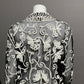 Brownstone Studio Black Mesh Cream Appliqué Kimono Blazer Sz-16