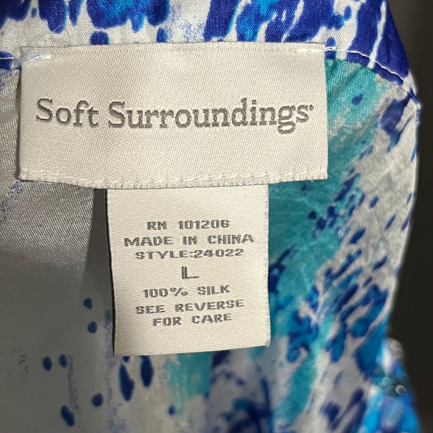 Soft Surroundings Silk Blue Tunic Blouse Sz-Large