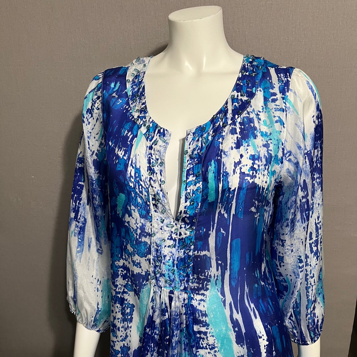 Soft Surroundings Silk Blue Tunic Blouse Sz-Large