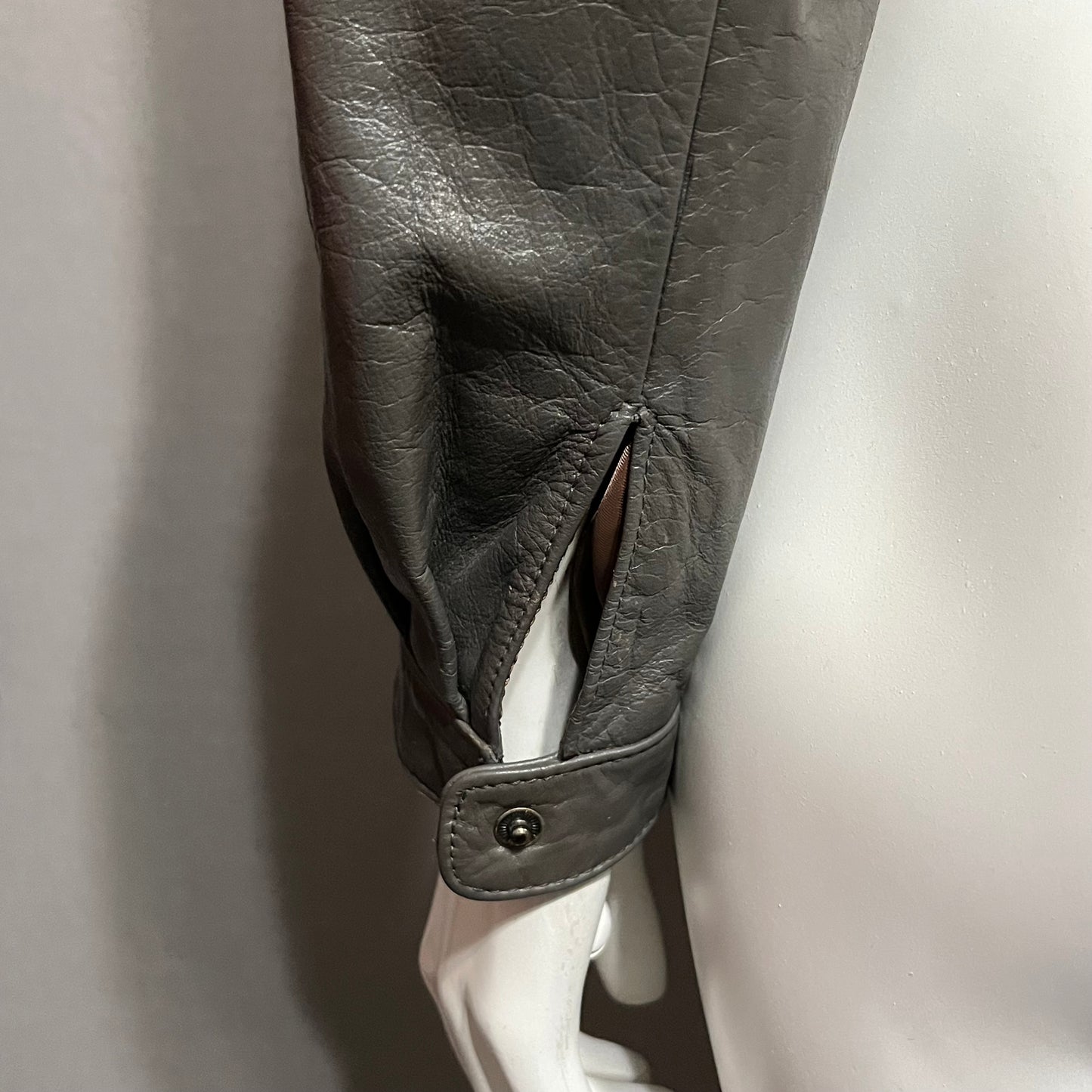 Vintage Speciale Mode Gray Asymmetrical Zip Cropped Leather Jacket Sz-Small