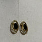 Vintage Black With Gold Rhinestone Oval Clip On Earrings