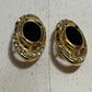 Vintage Black With Gold Rhinestone Oval Clip On Earrings