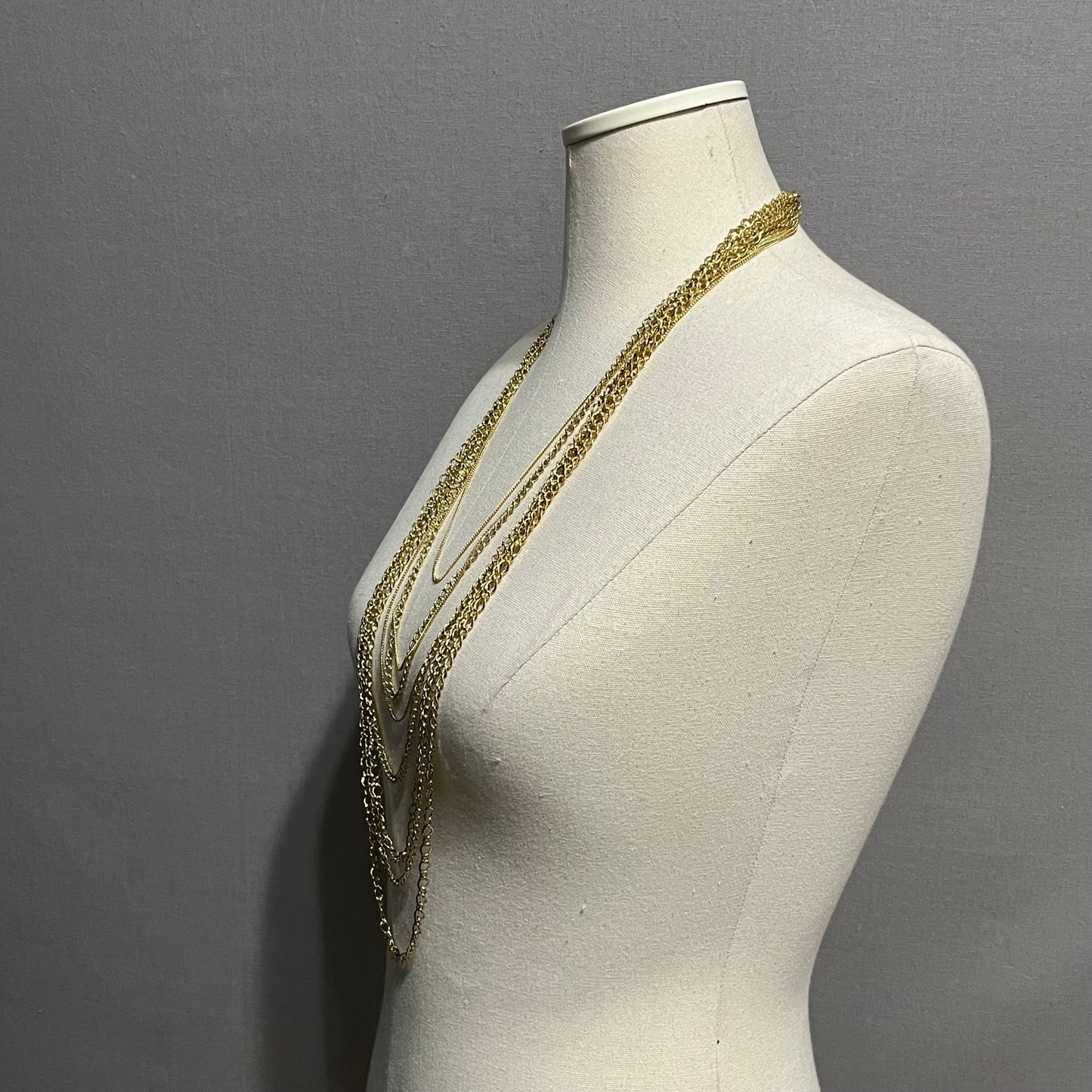 Multilayer Gold Tone 8 Strand Long Bib Chain Necklace