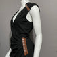 Cache Black Ponte Knit With Gathered Waist Brown Gold Accents Dress Sz-10