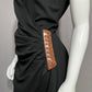 Cache Black Ponte Knit With Gathered Waist Brown Gold Accents Dress Sz-10