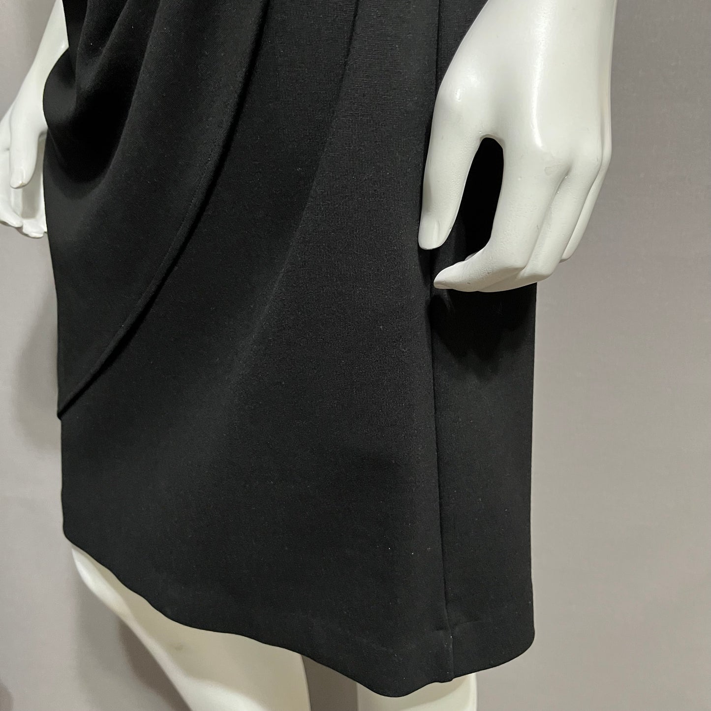 Cache Black Ponte Knit With Gathered Waist Brown Gold Accents Dress Sz-10