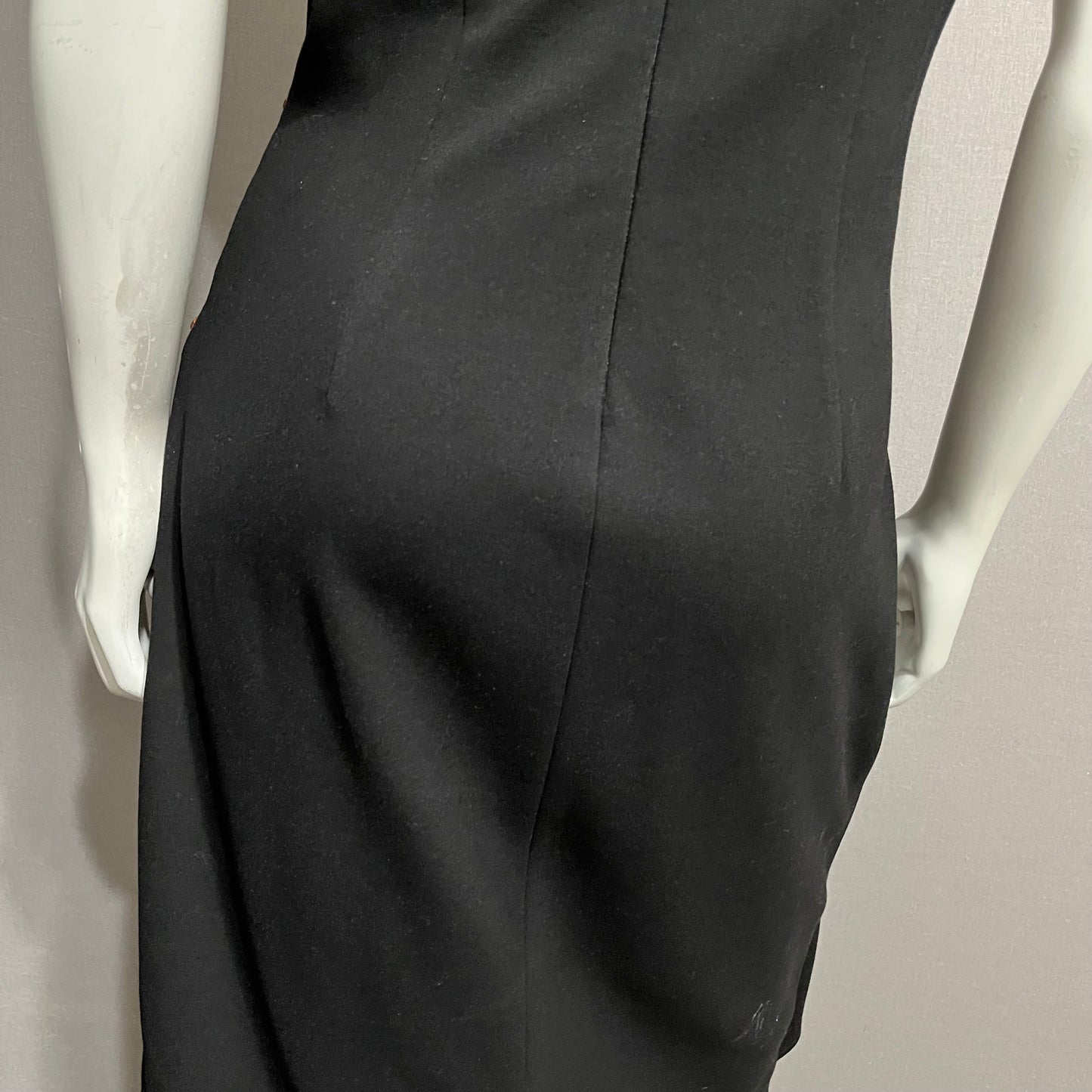 Cache Black Ponte Knit With Gathered Waist Brown Gold Accents Dress Sz-10