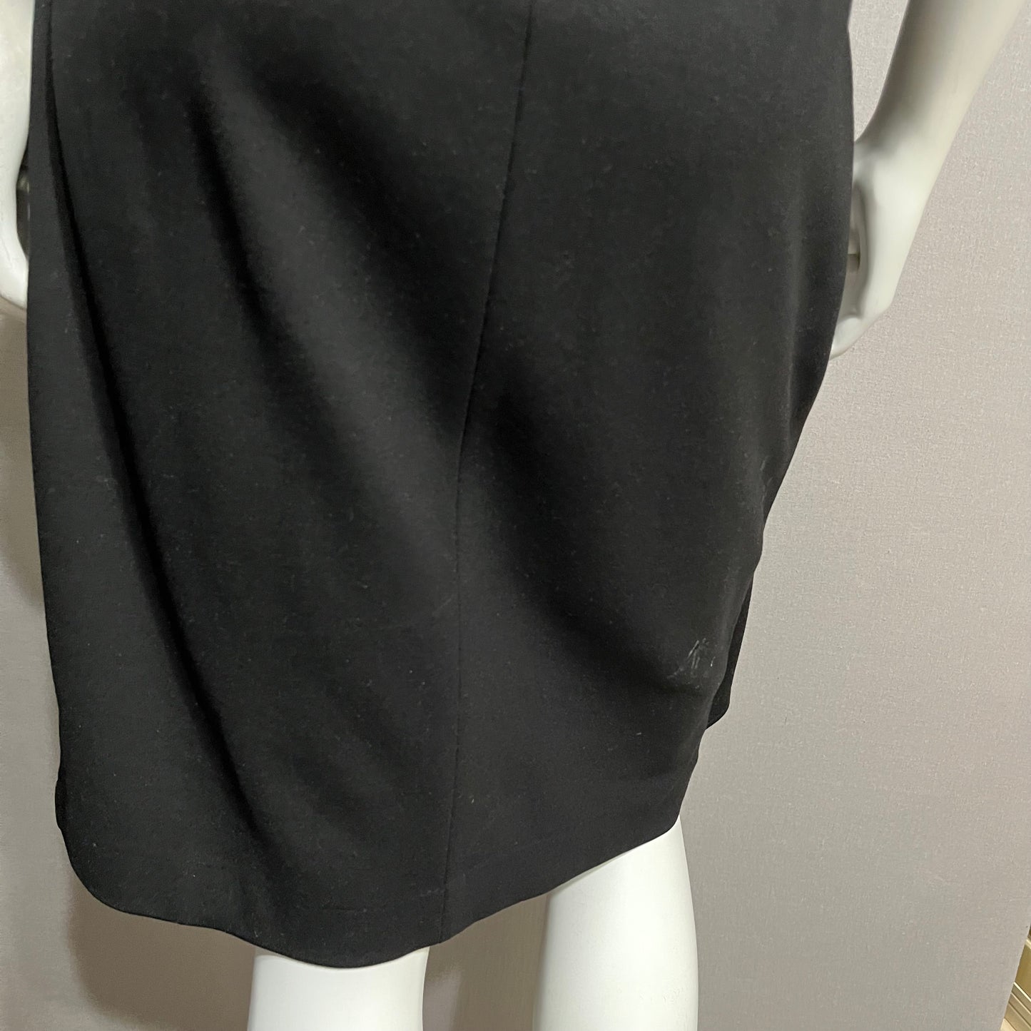 Cache Black Ponte Knit With Gathered Waist Brown Gold Accents Dress Sz-10