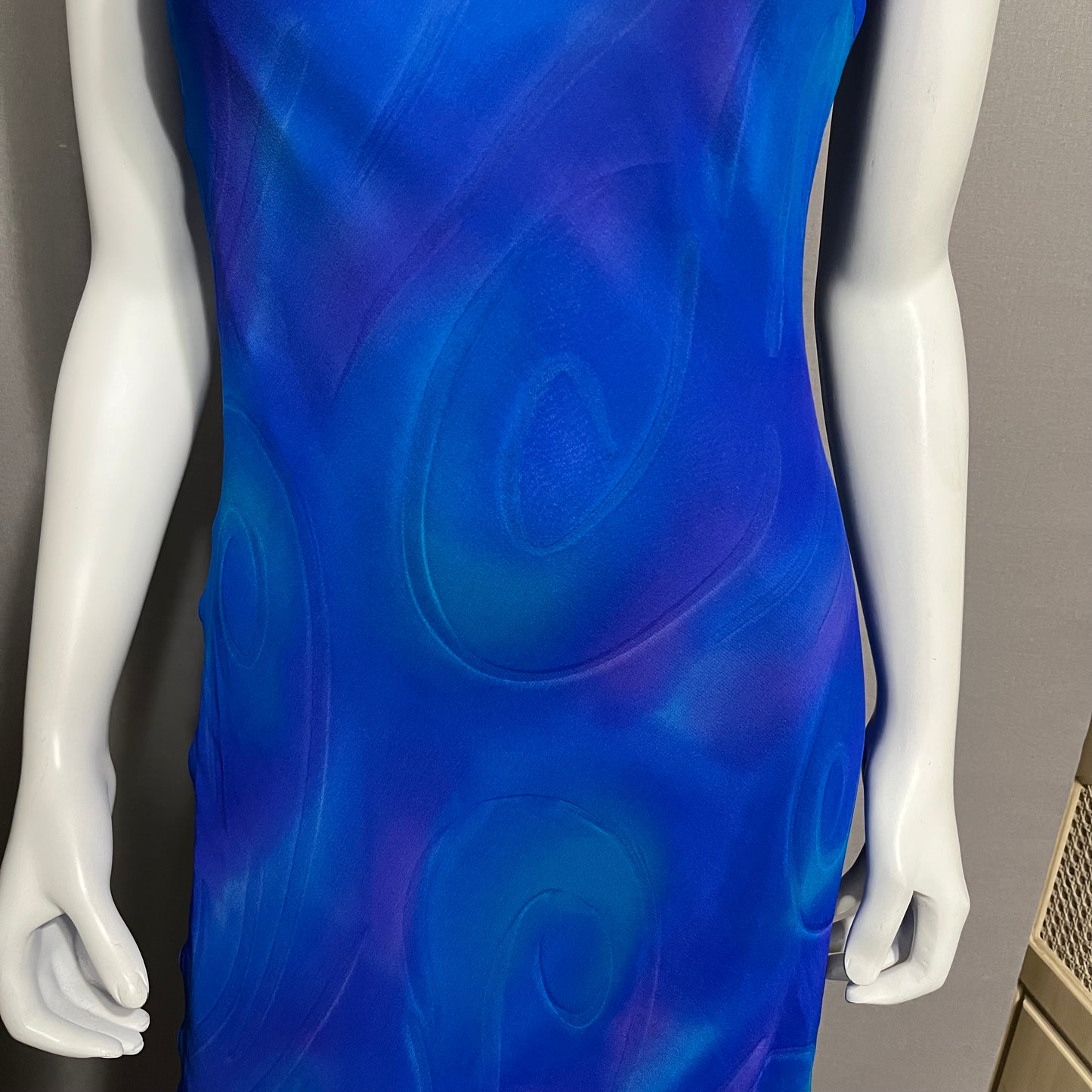 Vintage Simply Silk 100% Silk Blue | Purple Swirl Maxi Ruffle Hem Dress Sz-Small