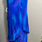 Vintage Simply Silk 100% Silk Blue | Purple Swirl Maxi Ruffle Hem Dress Sz-Small
