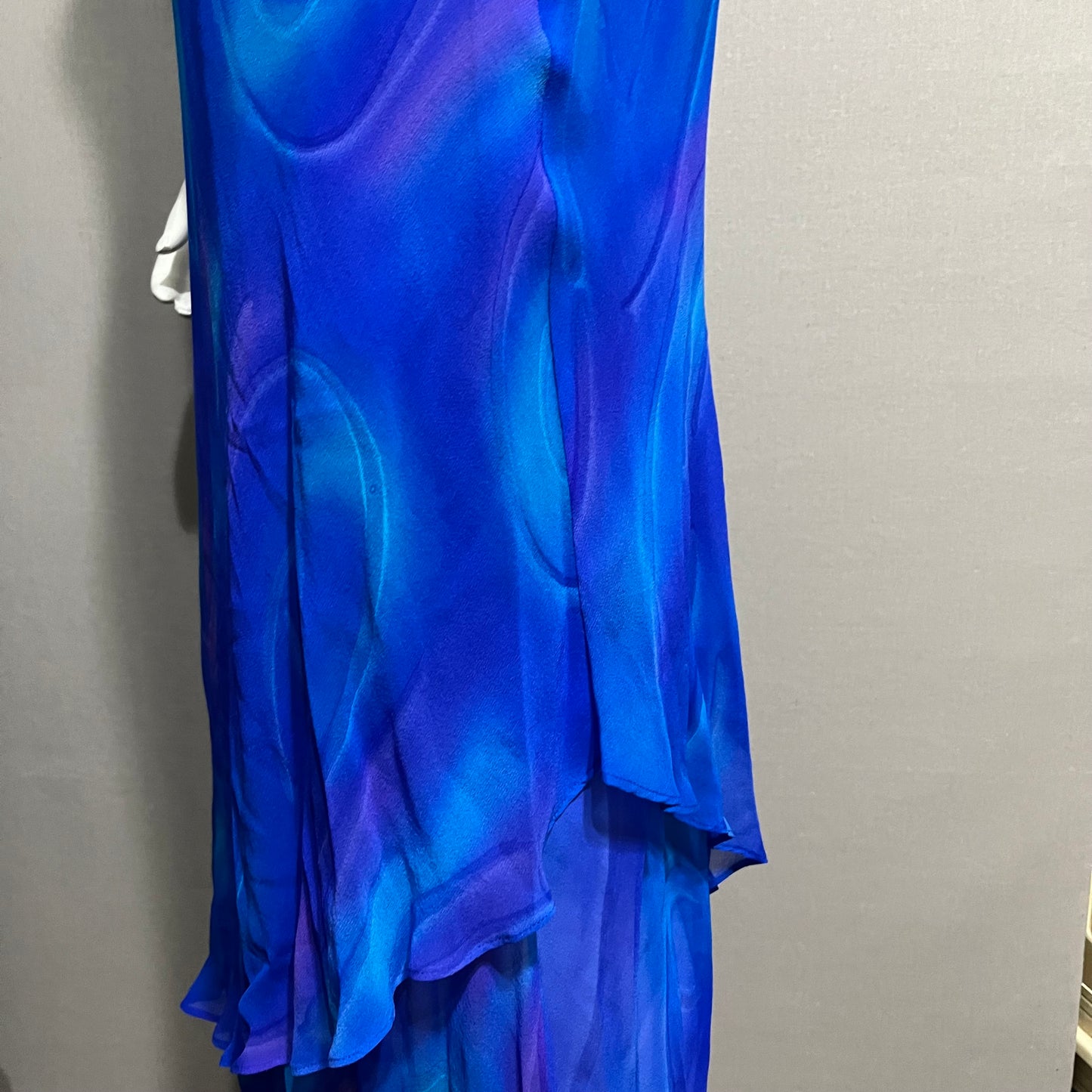 Vintage Simply Silk 100% Silk Blue | Purple Swirl Maxi Ruffle Hem Dress Sz-Small