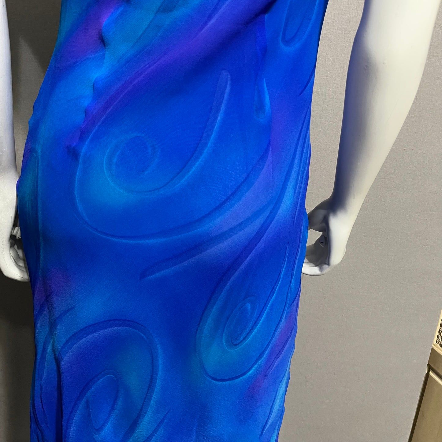 Vintage Simply Silk 100% Silk Blue | Purple Swirl Maxi Ruffle Hem Dress Sz-Small