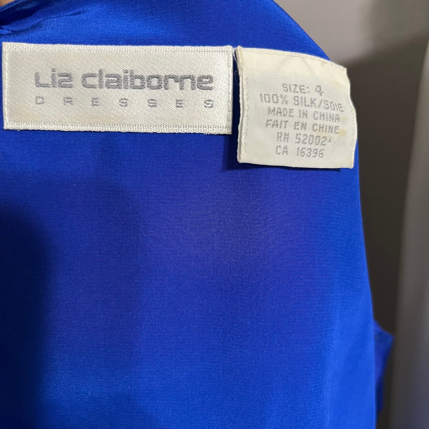 Vintage Liz Claiborne 100% Silk Cobalt Blue Button Front Dress Sz-4