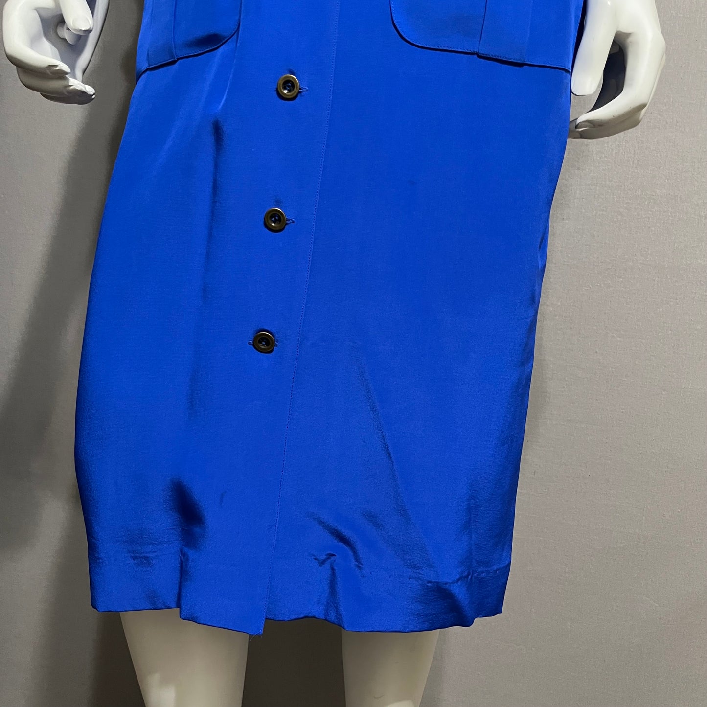 Vintage Liz Claiborne 100% Silk Cobalt Blue Button Front Dress Sz-4