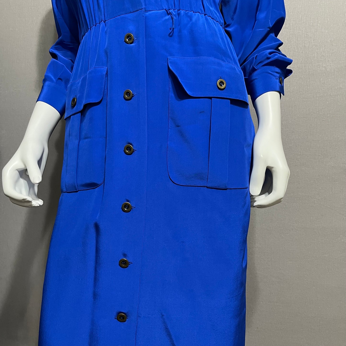 Vintage Liz Claiborne 100% Silk Cobalt Blue Button Front Dress Sz-4