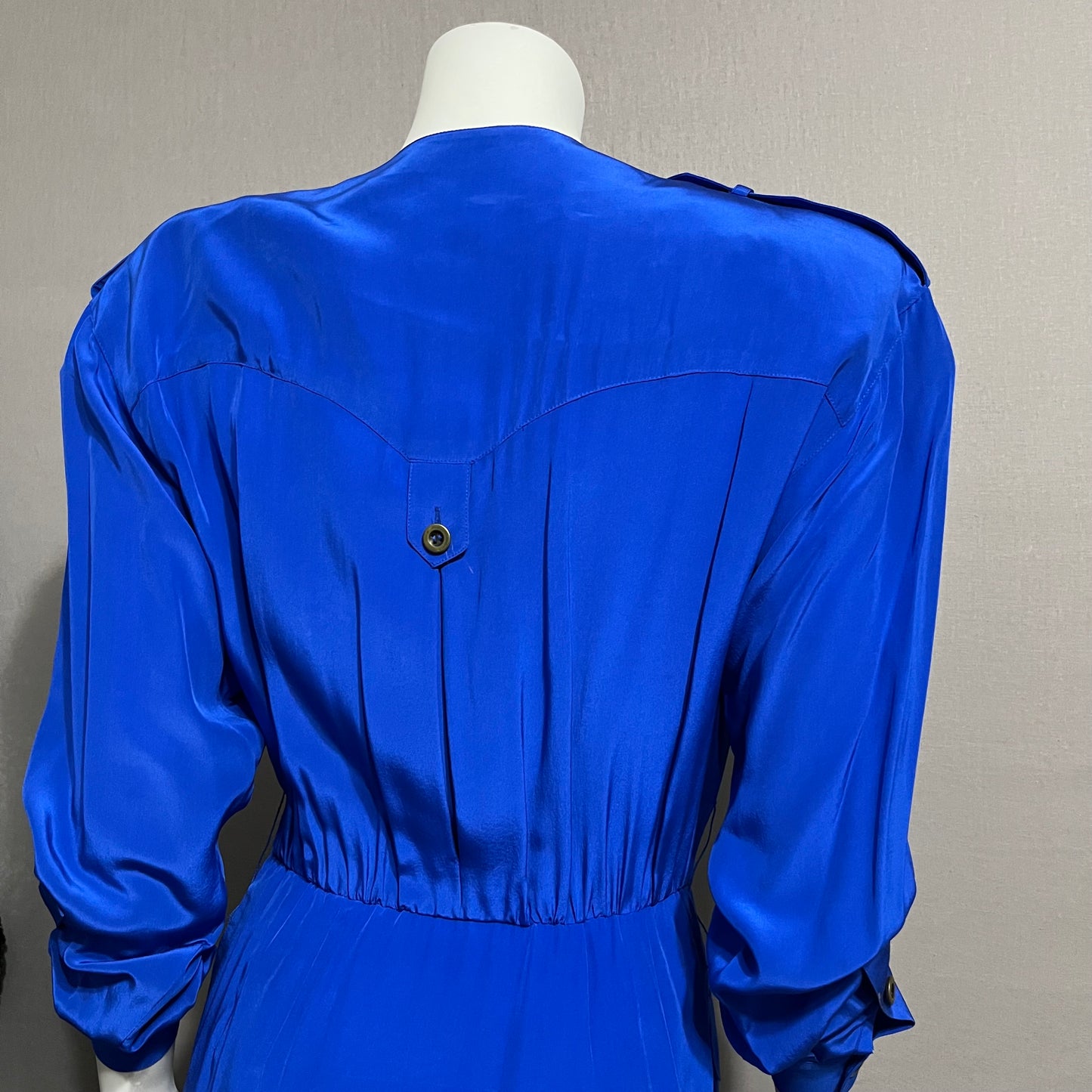 Vintage Liz Claiborne 100% Silk Cobalt Blue Button Front Dress Sz-4