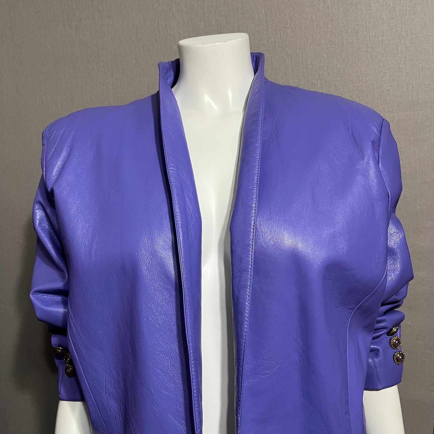 Vintage Lavender Open Front Genuine Leather Jacket Sz-XXL