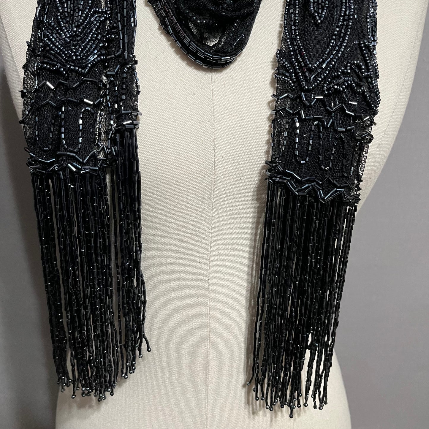 Black & Silver Mesh Beaded Shawl | Scarf