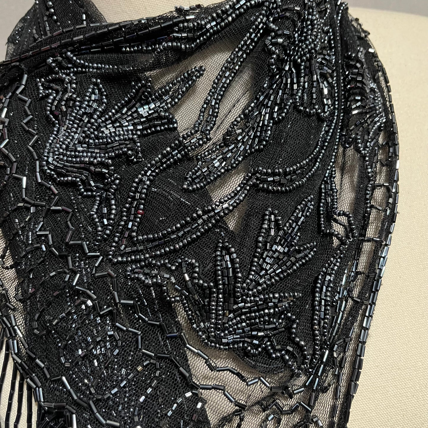 Black & Silver Mesh Beaded Shawl | Scarf