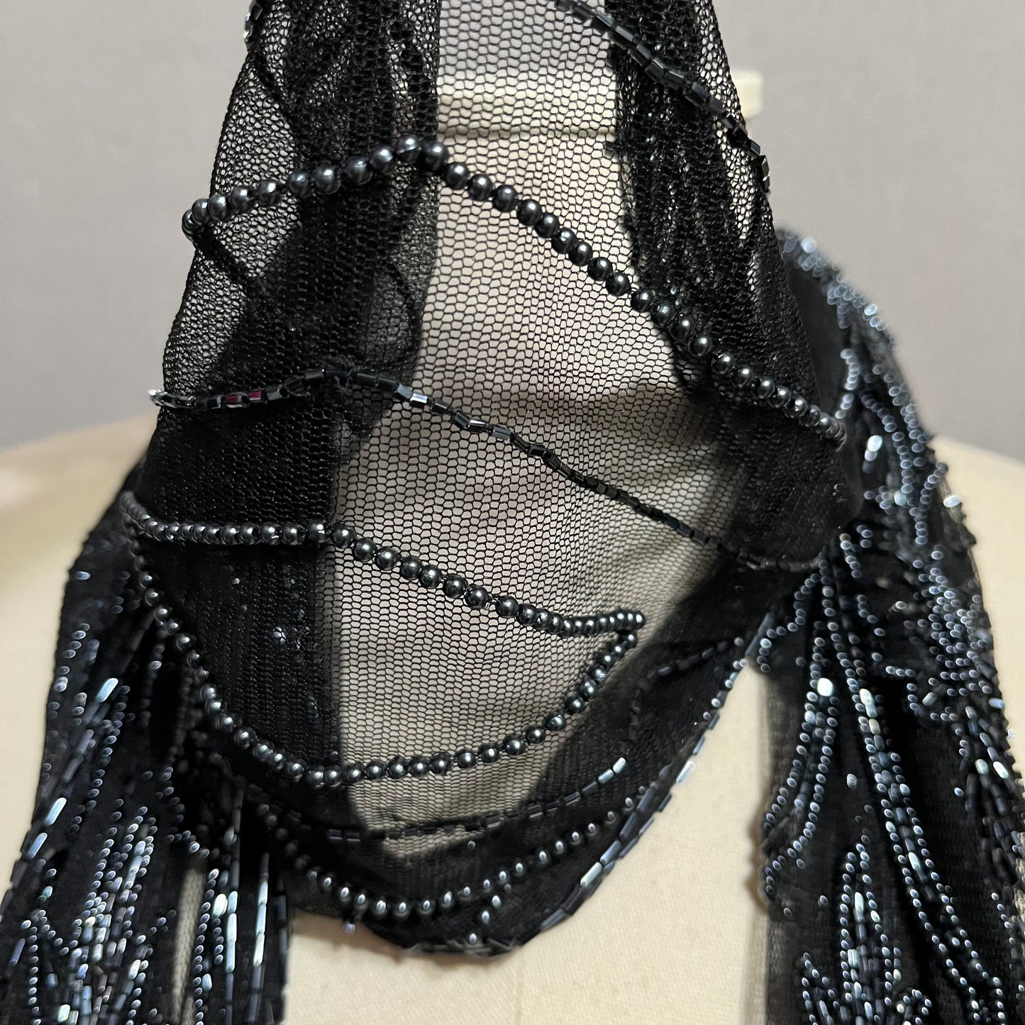 Black & Silver Mesh Beaded Shawl | Scarf