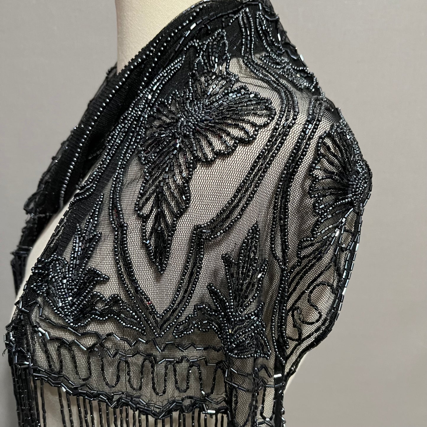 Black & Silver Mesh Beaded Shawl | Scarf