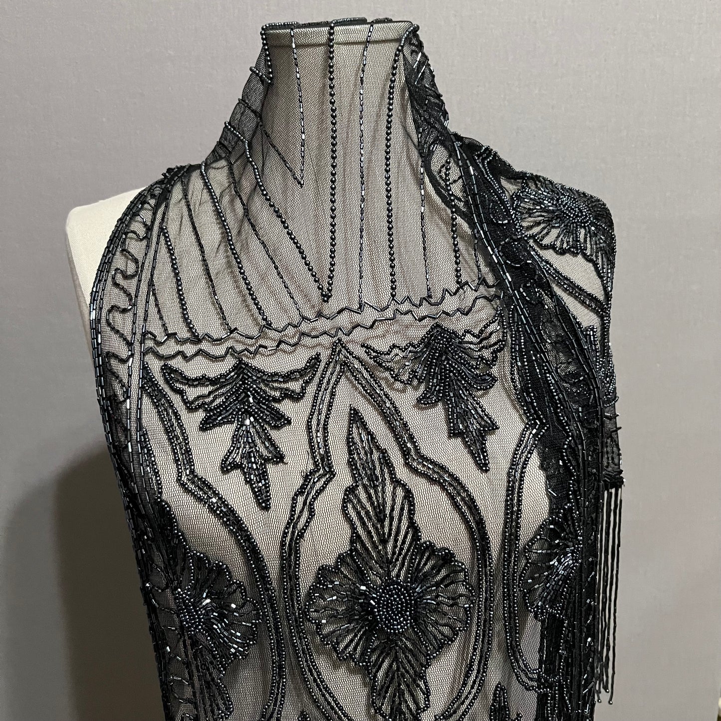 Black & Silver Mesh Beaded Shawl | Scarf