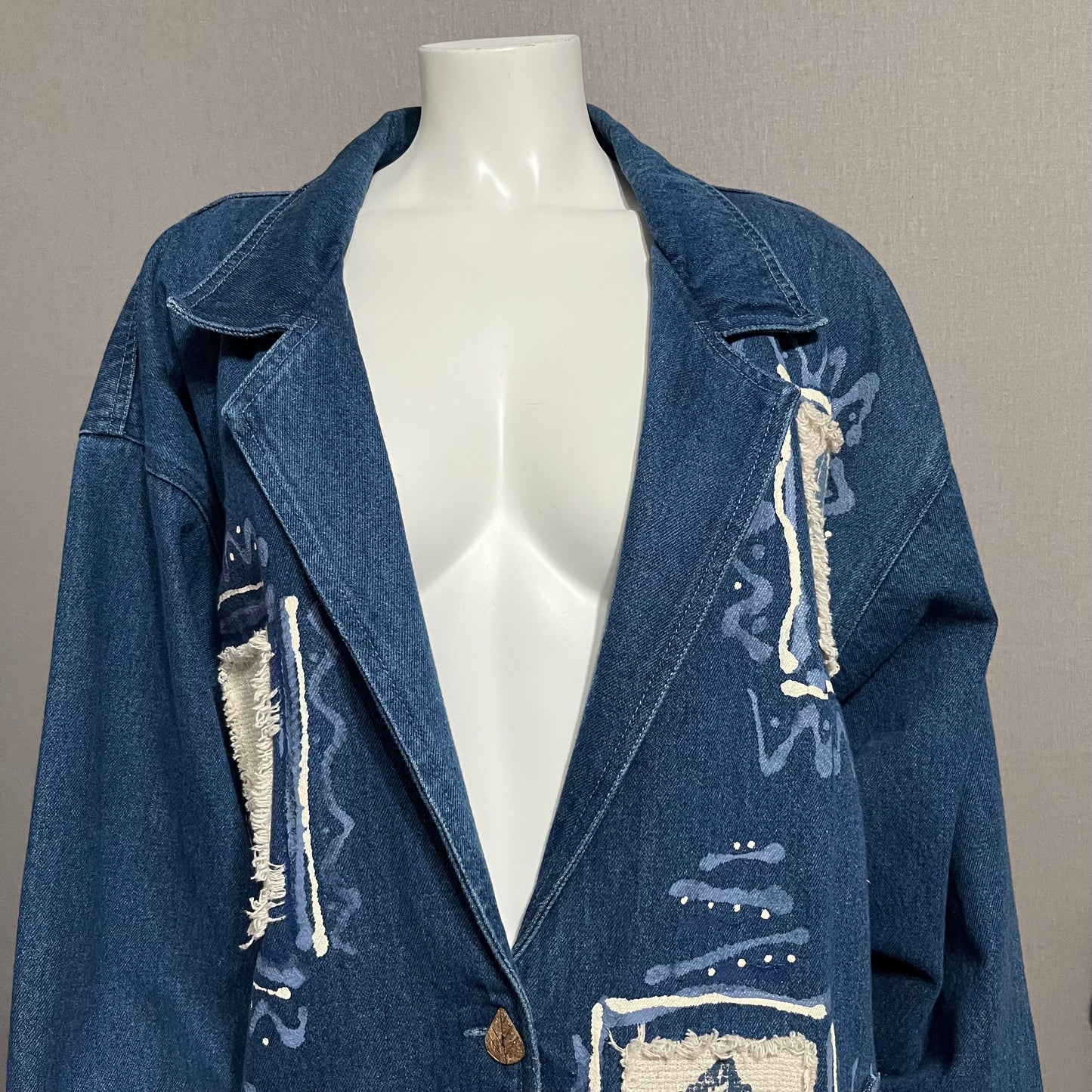 Vintage Denim Leaf Theme Duster Jacket Sz-2X