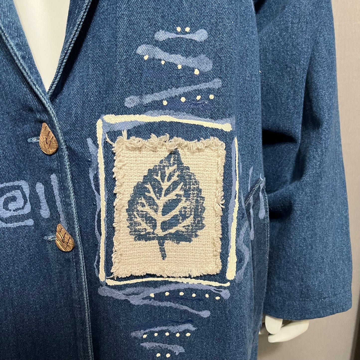 Vintage Denim Leaf Theme Duster Jacket Sz-2X