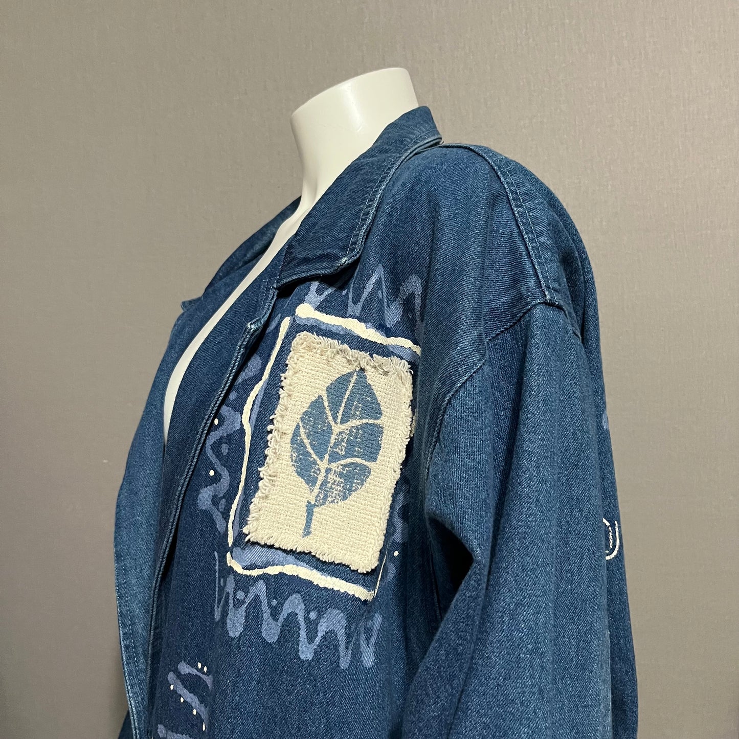 Vintage Denim Leaf Theme Duster Jacket Sz-2X