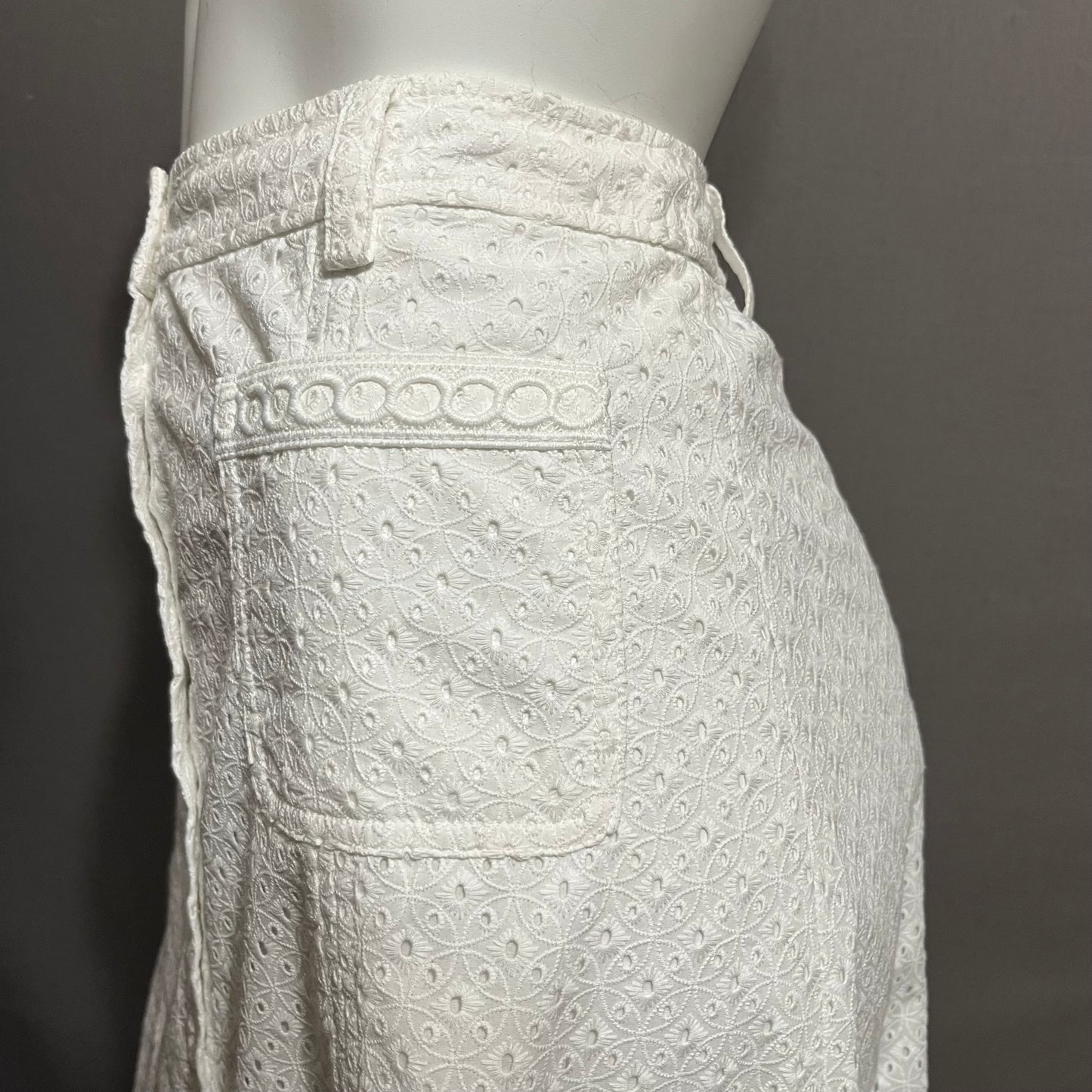 White Etcetera 100% Cotton Eyelet With Split Midi Skirt Sz-Small/Medium