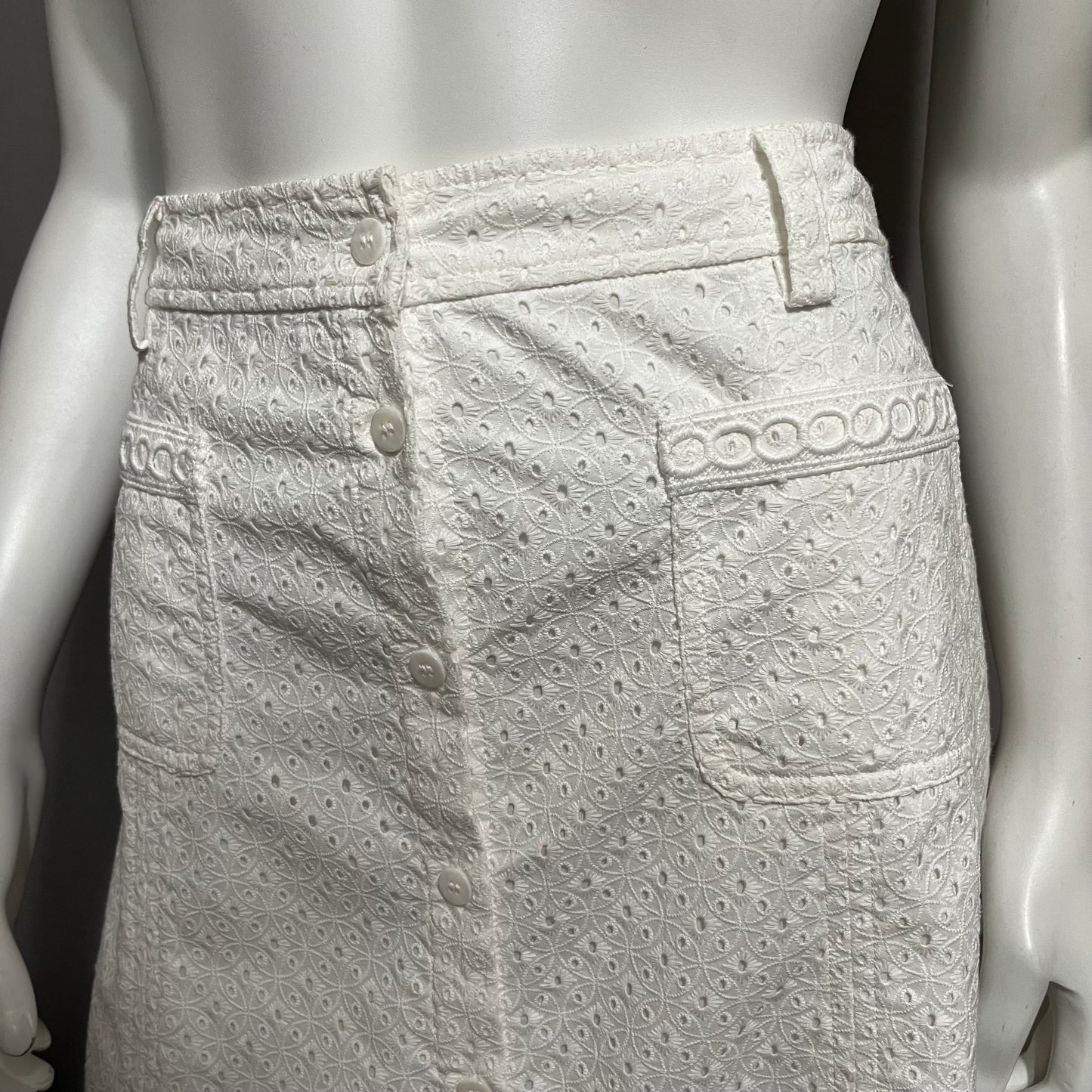 White Etcetera 100% Cotton Eyelet With Split Midi Skirt Sz-Small/Medium