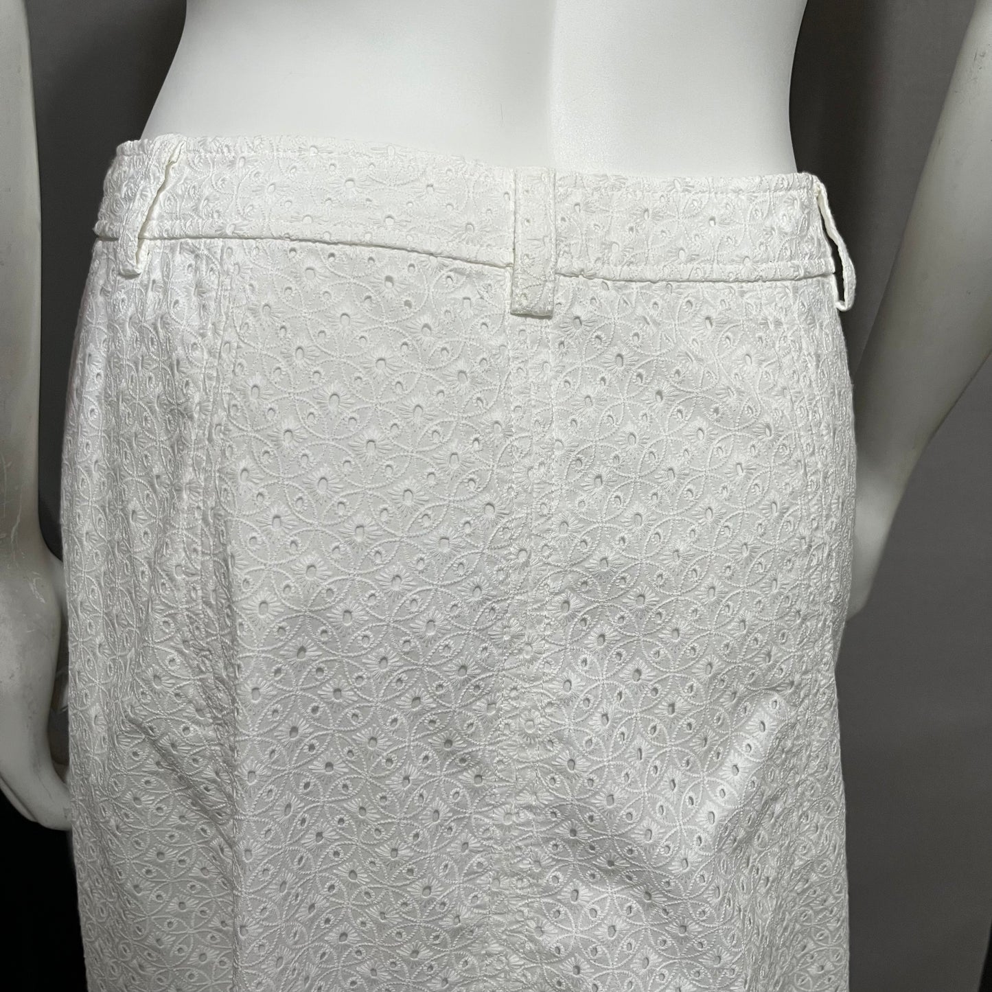 White Etcetera 100% Cotton Eyelet With Split Midi Skirt Sz-Small/Medium