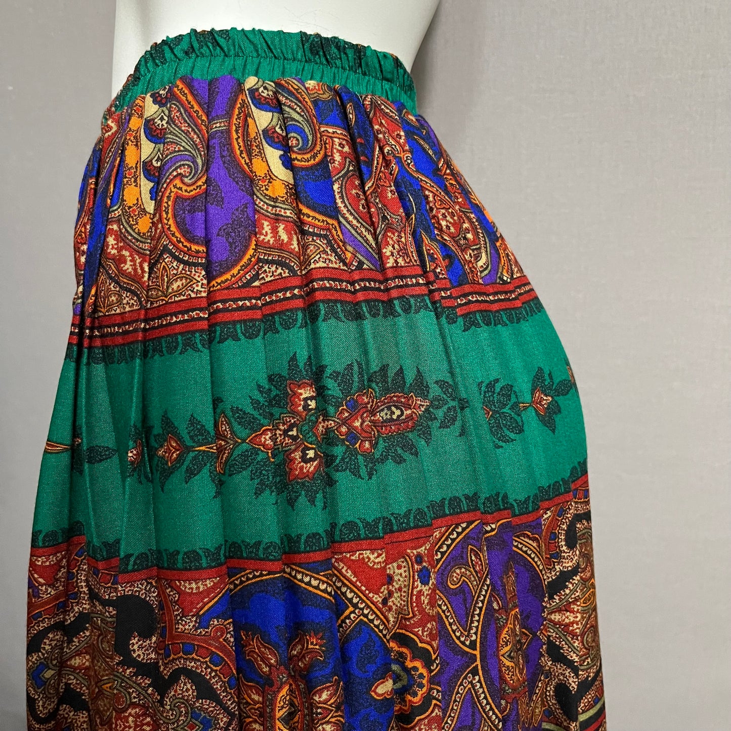 Vintage Jewel Tone Printed MIDI Skirt Sz-14