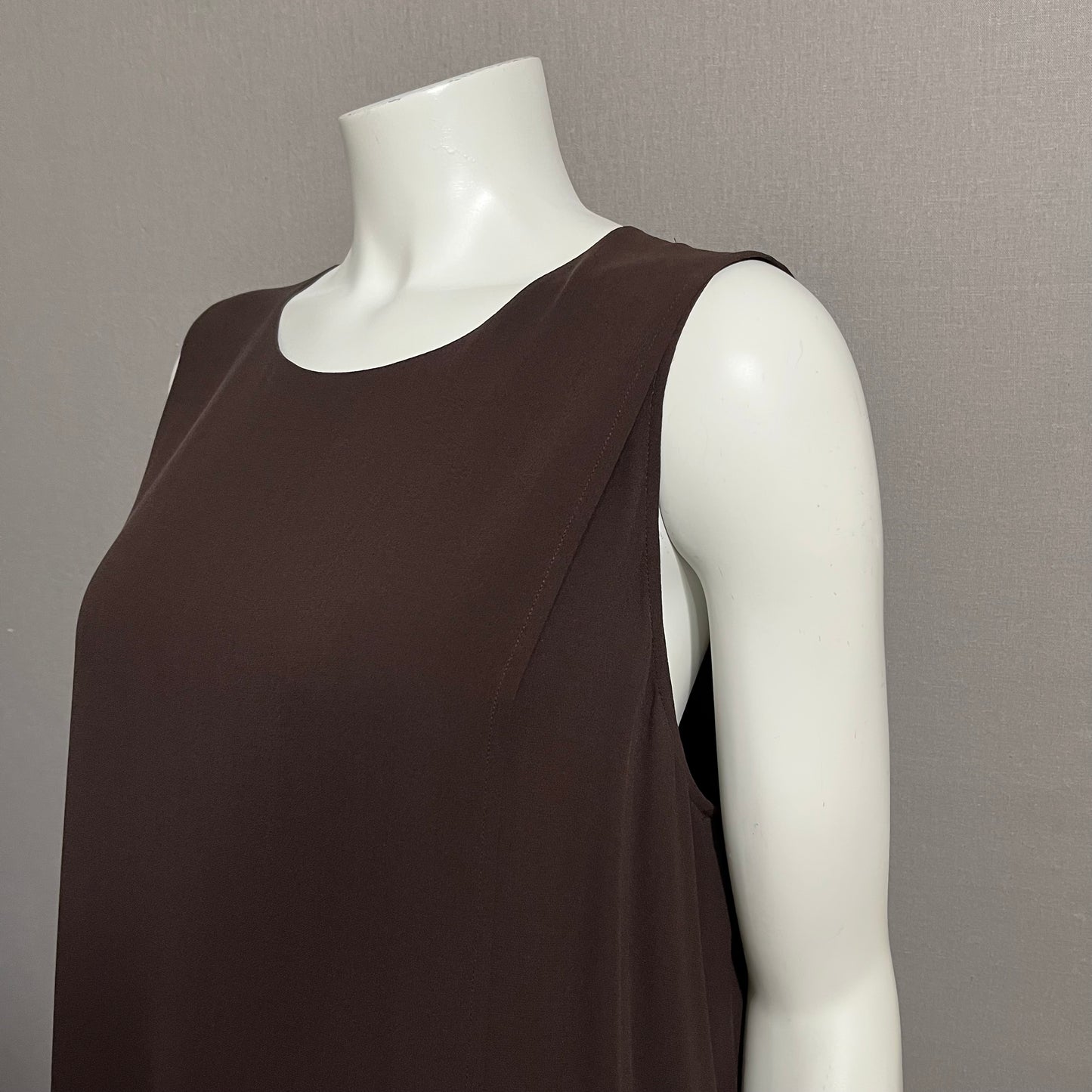 Eileen Fisher Chocolate Brown Overlay Shift Dress Sz-Large