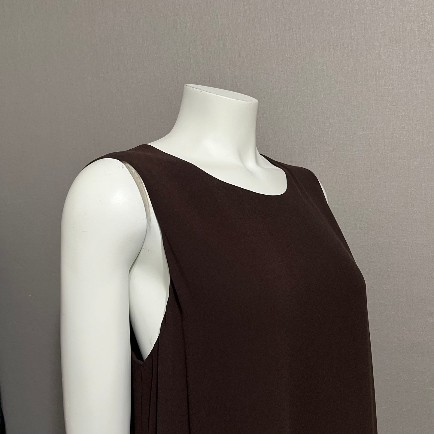 Eileen Fisher Chocolate Brown Overlay Shift Dress Sz-Large