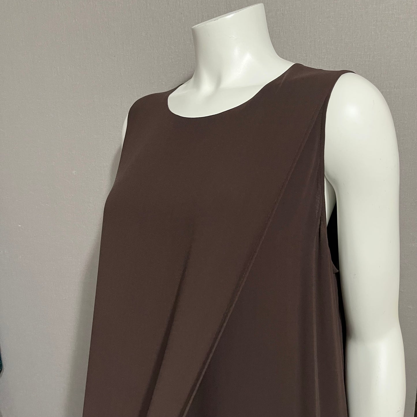 Eileen Fisher Chocolate Brown Overlay Shift Dress Sz-Large